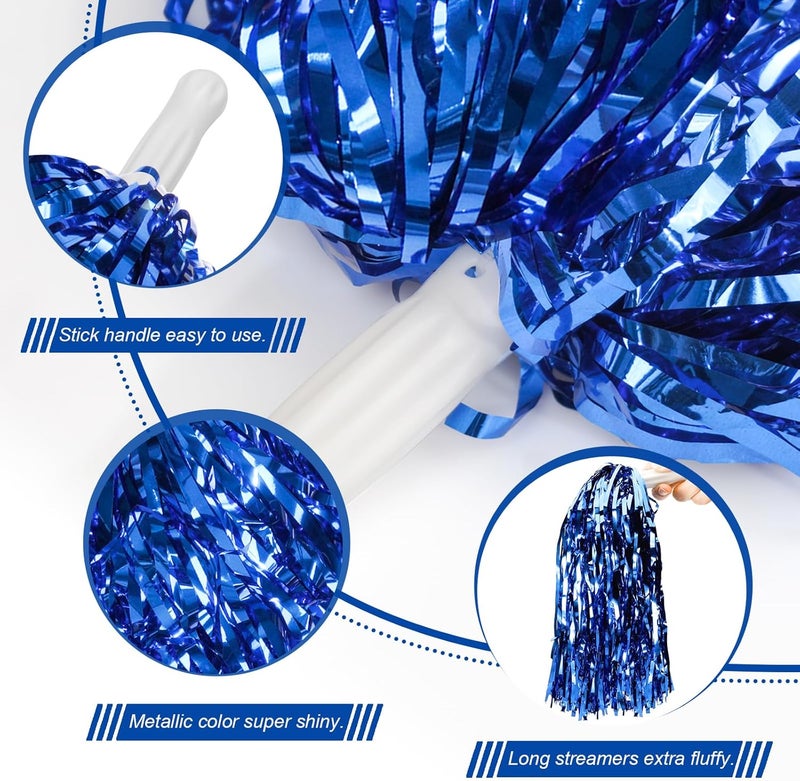 DILIBRA 24 Pcs Metallic Cheerleading Pom Poms for Kids, Cheerleaders Cheer Pom Poms with Baton Handle, Cheering Squad Hand Flower for Adults Team Spirit Sports Game Dancing Party - Image 3